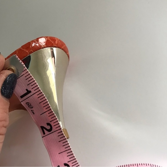 VIA SPIGA Women's Orange  Leather Slip On Heeled Sandals Crystal Embedded Sz 7 - Picture 13 of 15